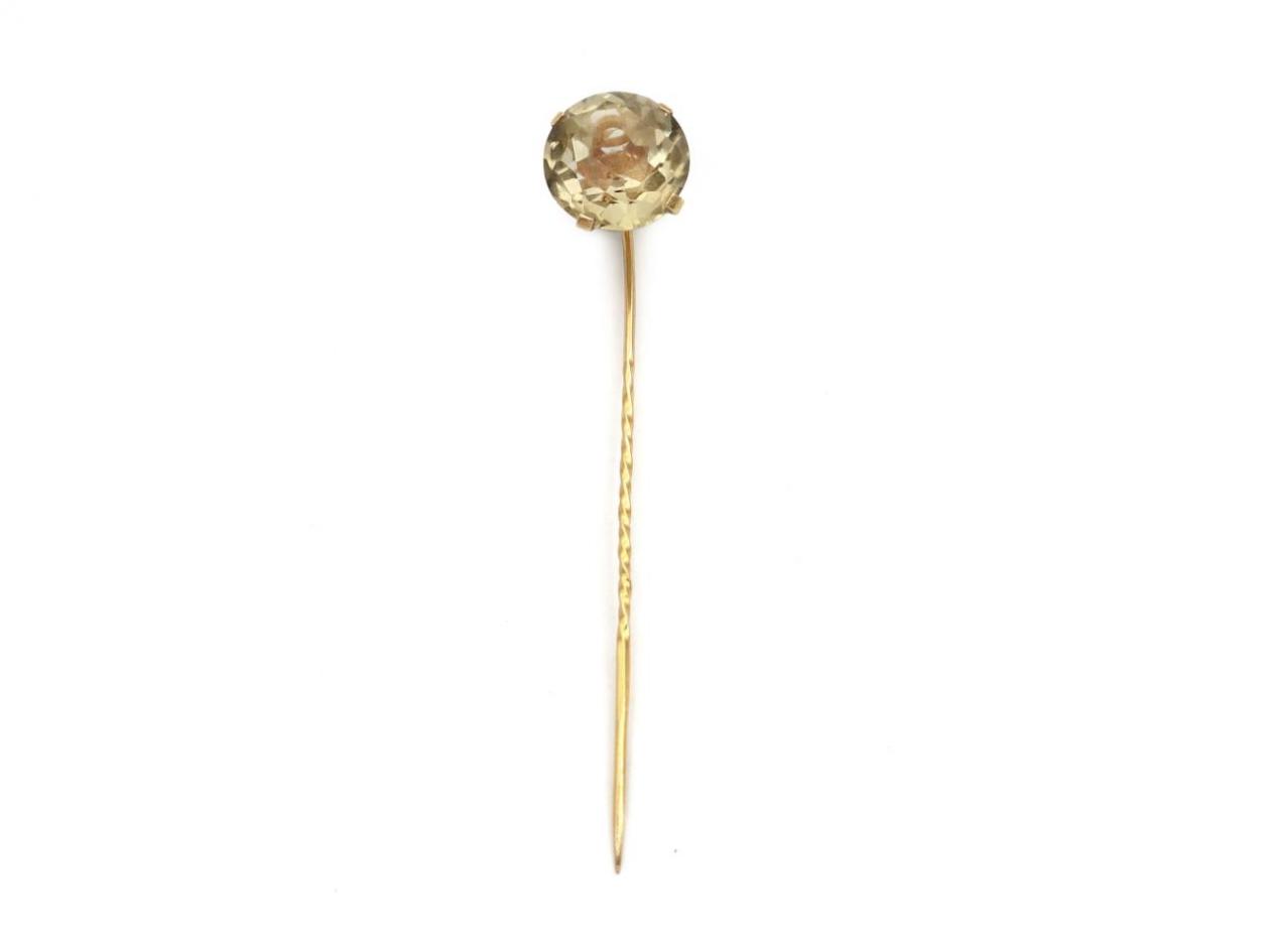 Vintage citrine and yellow gold stickpin