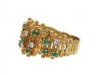 Modernist emerald and diamond textured ring in yellow gold