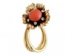 Retro Articulated Double Floret Coral & Diamond Ring