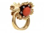 Retro Articulated Double Floret Coral & Diamond Ring