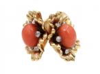Retro Articulated Double Floret Coral & Diamond Ring