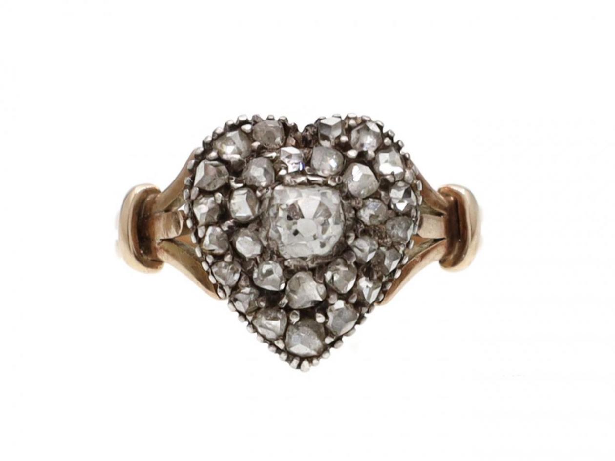 Antique Diamond Heart Cluster in Silver on 18kt Yellow Gold