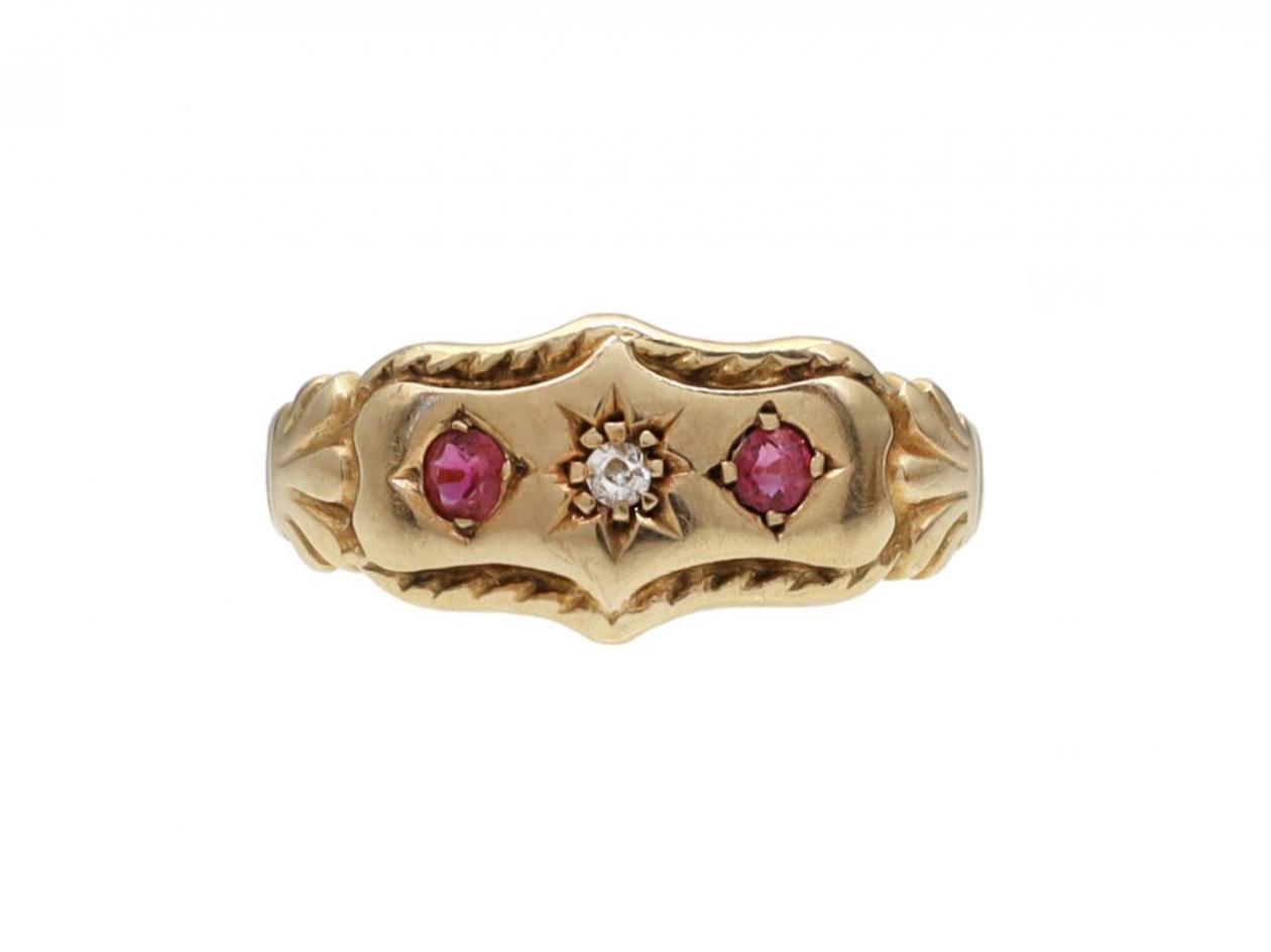1905 Diamond & Ruby Set Gypsy Ring in 18kt Yellow Gold