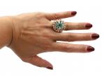 Italian Emerald and diamond cluster ring in 18kt yellow gold