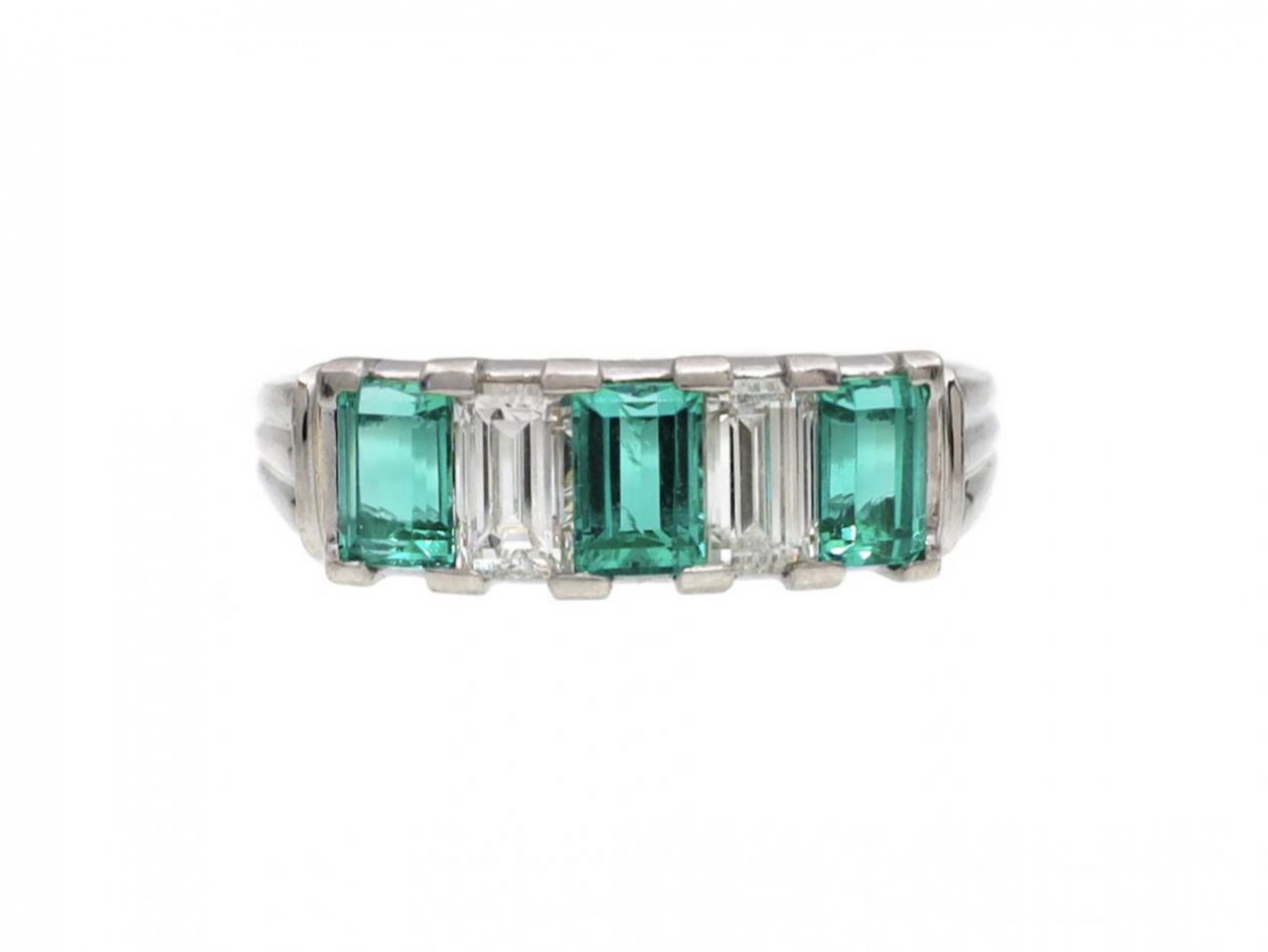 1950s Emerald & Diamond Five Stone Ring in Platinum