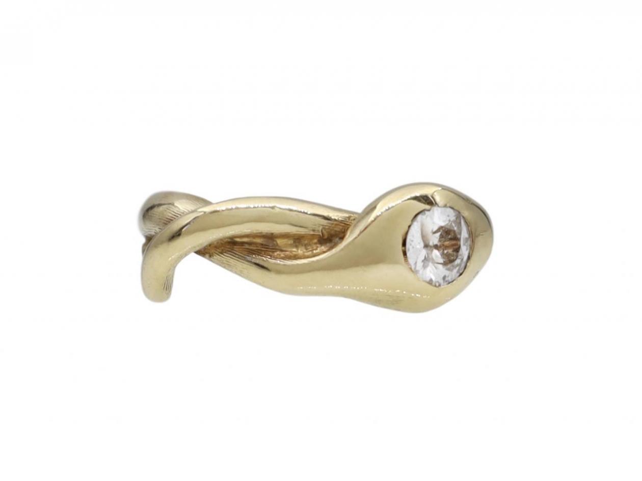 Vintage diamond serpent ring in yellow gold
