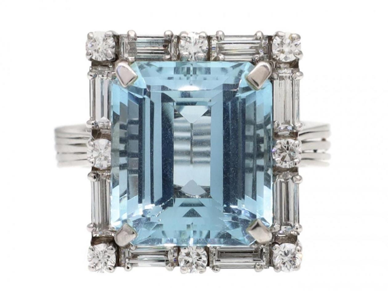 1960s Aquamarine & Diamond Cocktail Ring