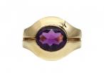 1980s Buff Top Amethyst Modernist Ring in 18kt Yellow Gold