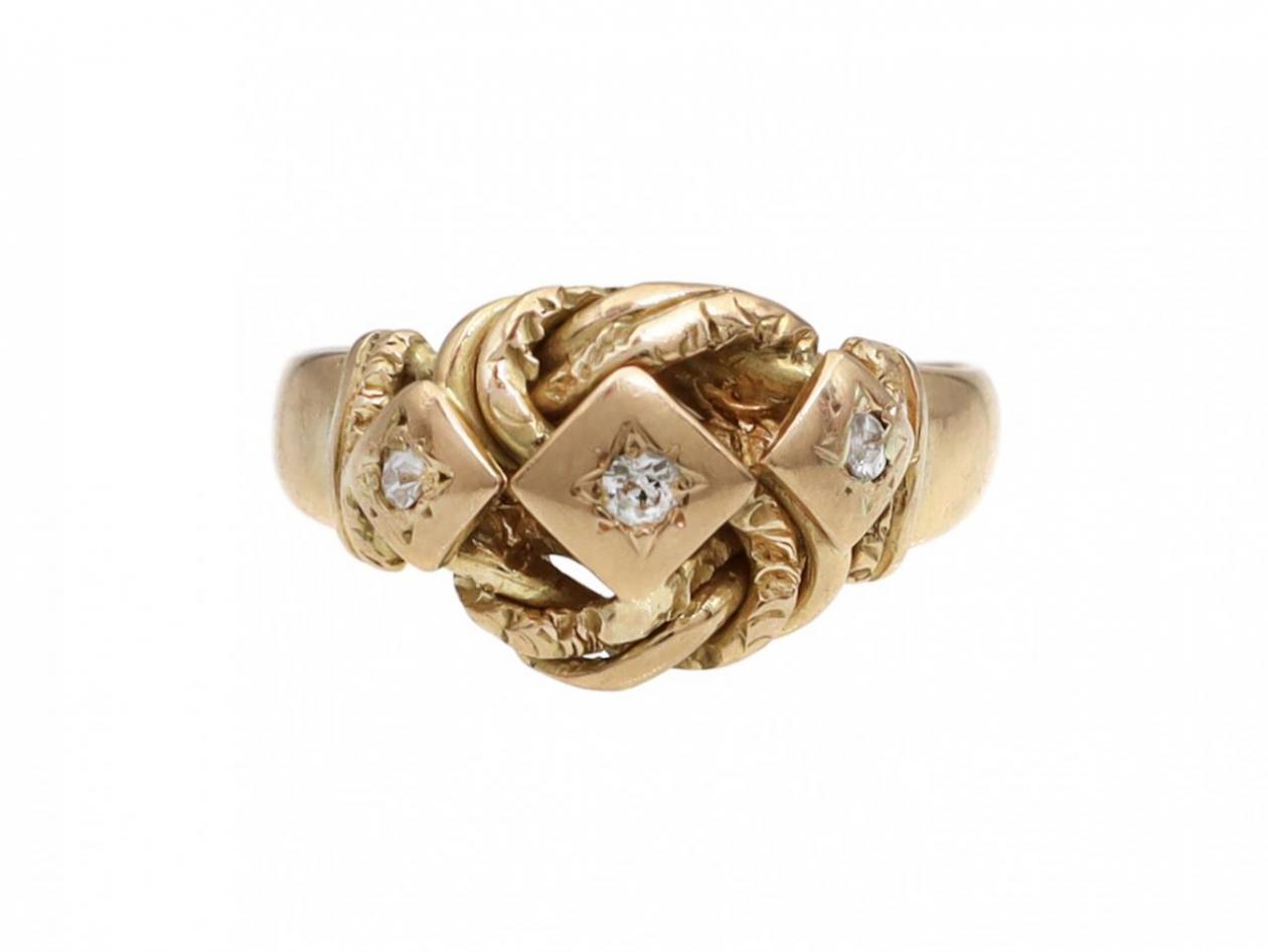 Antique Diamond Three Stone Knot Ring in 18kt Gold