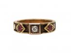 Antique diamond, ruby and hair memorial ring in yellow gold