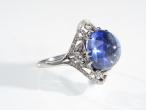 Antique Ceylon sapphire cabochon and diamond ring