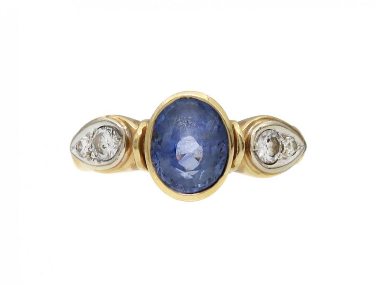 Vintage Giansanti Ceylon Sapphire & Diamond Three Stone Ring