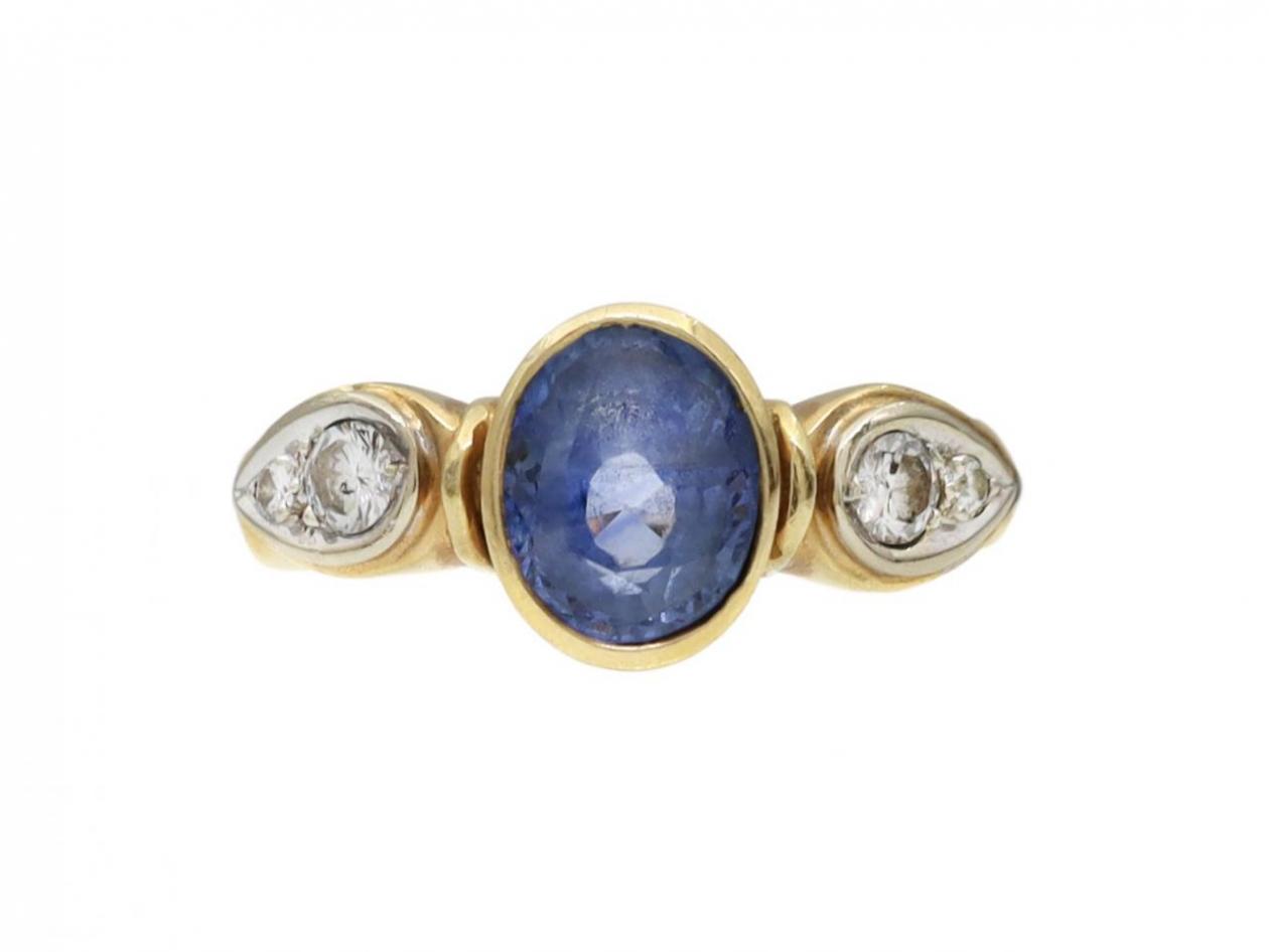 Vintage Giansanti Ceylon sapphire and diamond three stone ring