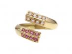 Retro 18kt yellow gold pink sapphire and diamond open twist ring