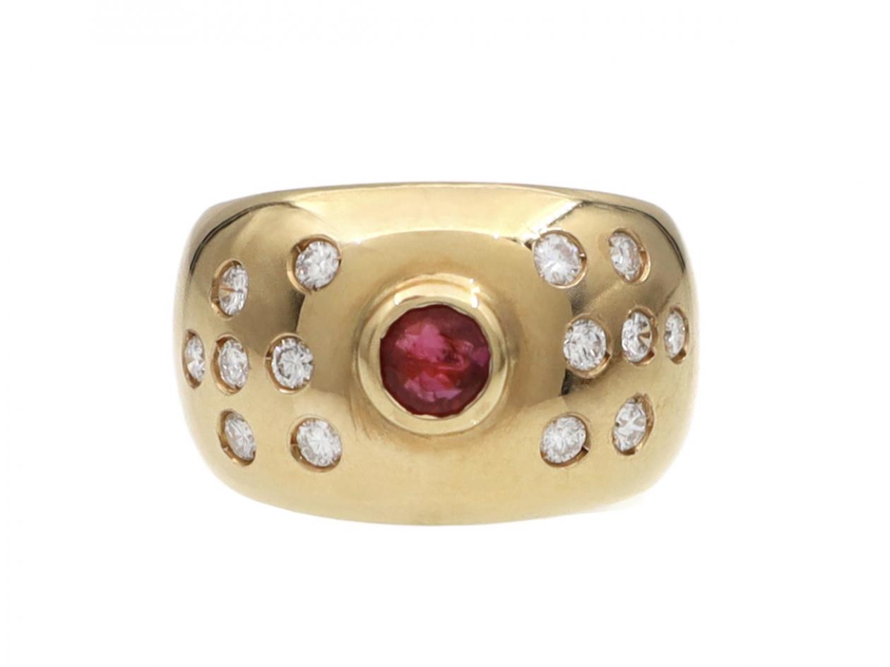 Ruby & Diamond Modernist Ring in 18kt Yellow Gold