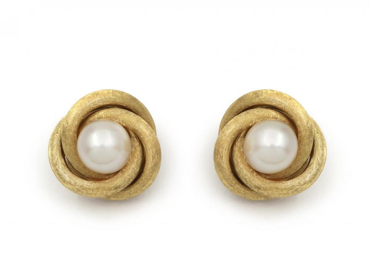 Vintage Pearl & Knot Clip-On Earrings in 18kt Yellow Gold