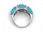 Vintage Carved Turquoise & Diamond Ribbed Bombe Ring