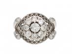 1950s Floral Openwork Dome Ring in Platinum