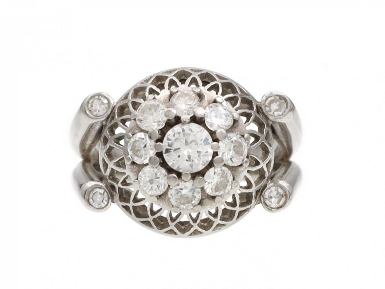 1950s Floral Openwork Dome Ring in Platinum