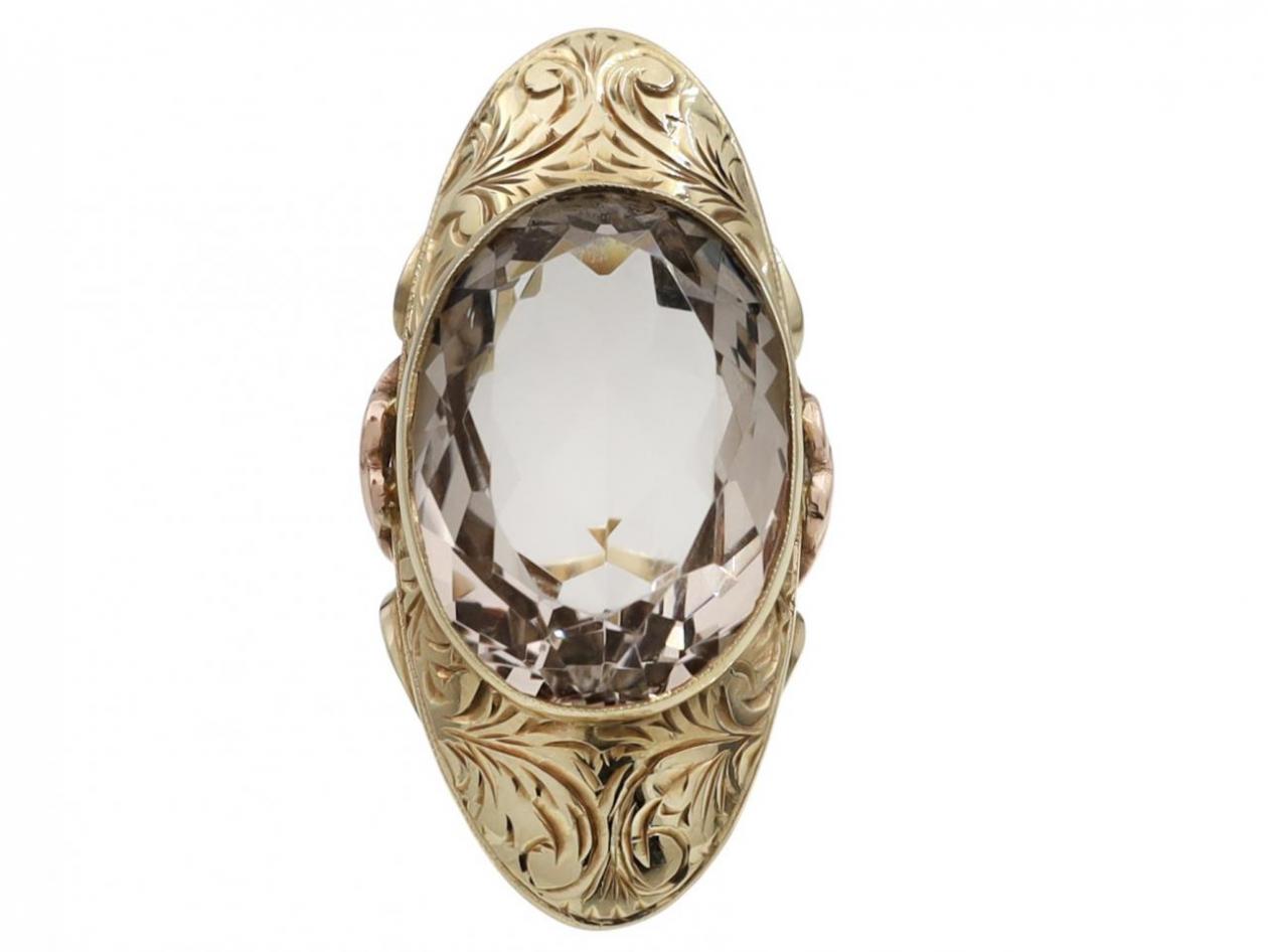 Vintage Large Oval Smokey Quartz Plaque Ring in 14kt gold