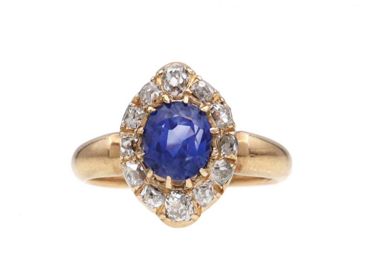 Antique Colour Change Sapphire & Diamond Marquise Cluster Ring