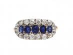 1870s five stone sapphire and diamond cluster ring in silver on gold