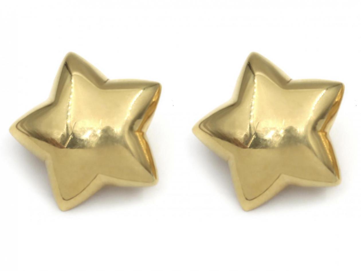 1980s Large Puffy Star Earrings in 18kt Yellow Gold