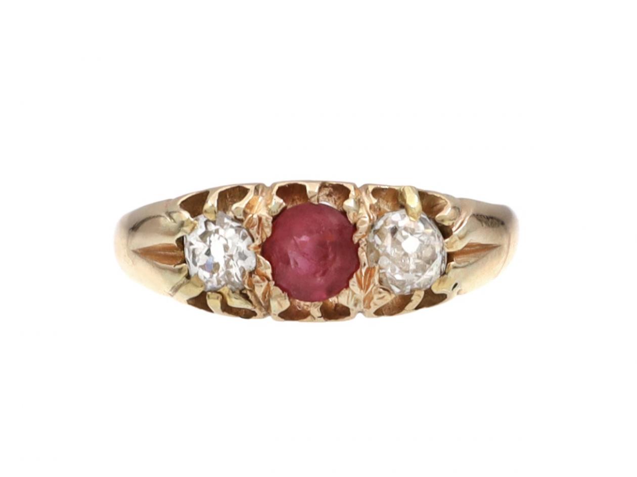 Victorian Burmese Ruby & Diamond Three Stone Ring
