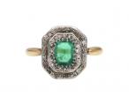 Antique emerald and rose cut diamond double row cluster ring