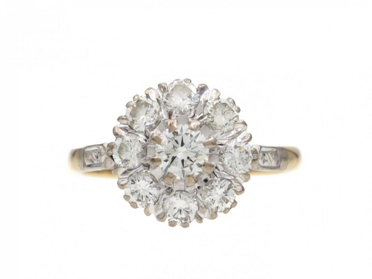 Vintage Diamond Coronet Cluster Engagement Ring in Yellow Gold