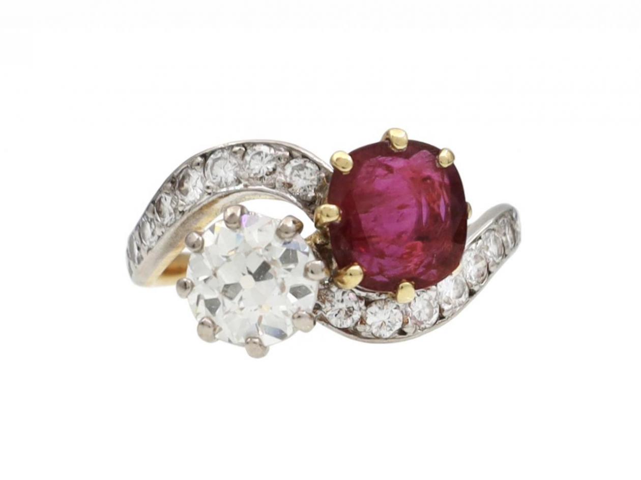 1950s ruby and diamond 'toi et moi' engagement ring