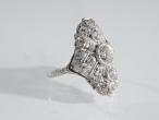 1920s elongated diamond cluster ring in platinum