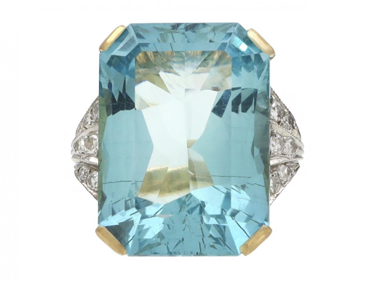 Retro Aquamarine & Diamond Cocktail Ring in Platinum and Gold