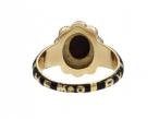 Antique onyx flower cameo, pearl and black enamel memorial ring in yellow gold