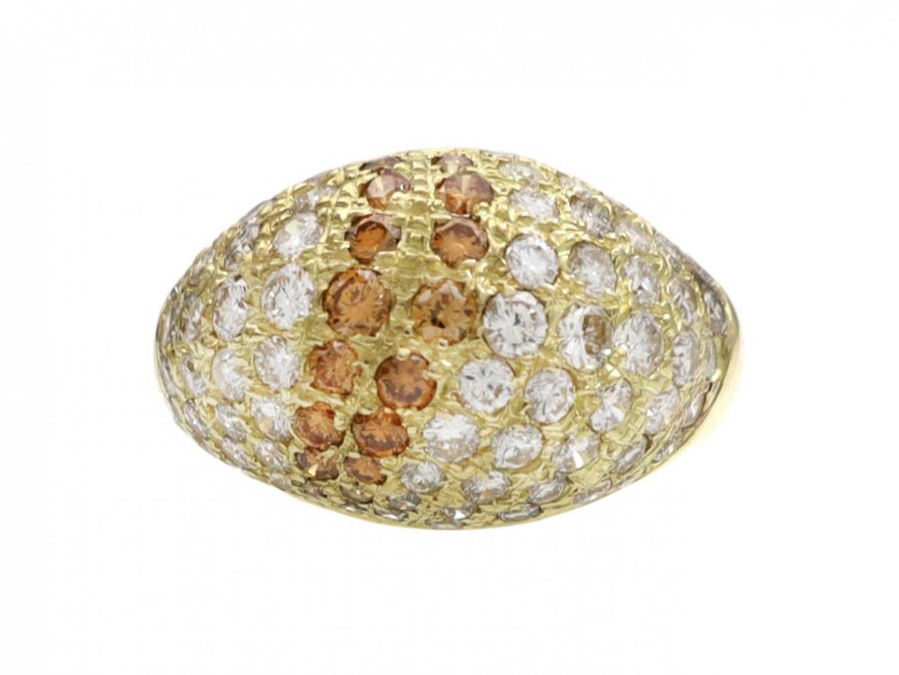 18kt Yellow Gold Cognac Diamond & Diamond Bombe Cluster Ring