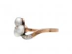 Edwardian Three Stone Pearl & Diamond Twist Ring in Platinum on Gold