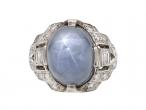 1950s Star Sapphire & Diamond Cluster Ring in Platinum