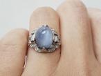 1950s Star Sapphire & Diamond Cluster Ring in Platinum