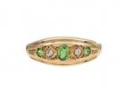 Antique demantoid garnet and diamond five stone ring in 18kt gold