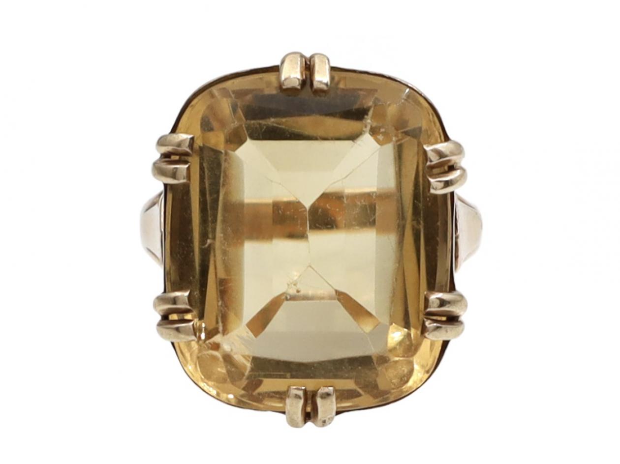1970s Large Citrine Dress Ring in Yellow Gold
