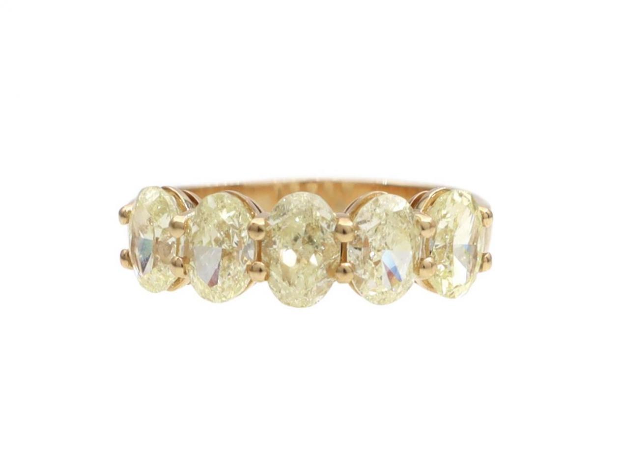 Contemporary Oval Fancy Yellow Diamond Five Stone Ring in 18kt Gold