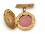 Antique Emerald & Ruby Circular Locket Brooch in Gold