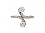 Edwardian Diamond Two Stone Twist Ring in Platinum & 18kt Gold