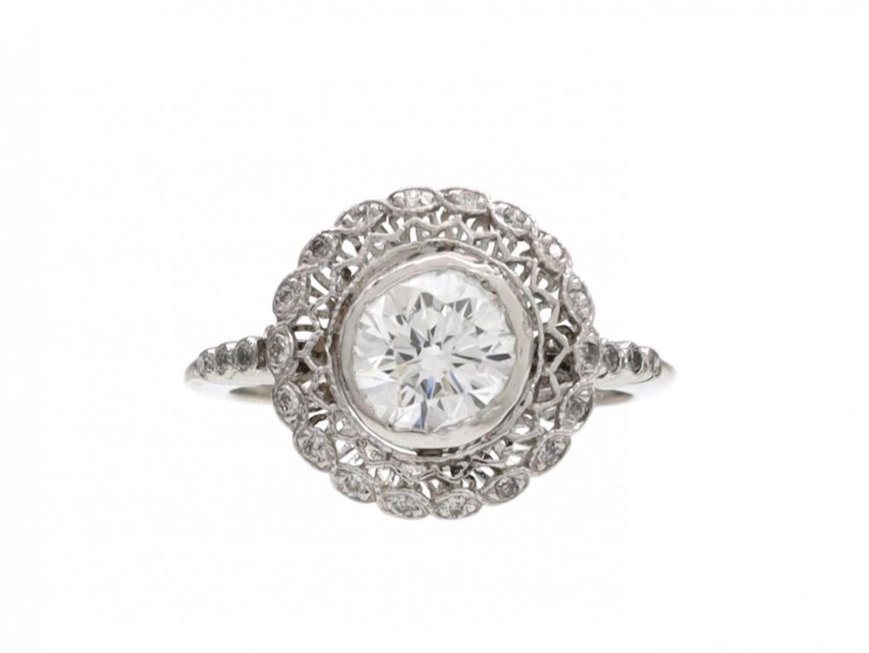 Vintage diamond platinum lace engagement ring