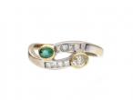 Emerald and yellow diamond two stone twist ring