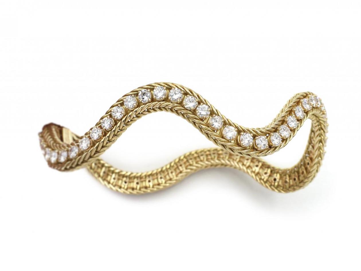 Retro Oscar Heyman Bros. diamond set woven wave bracelet