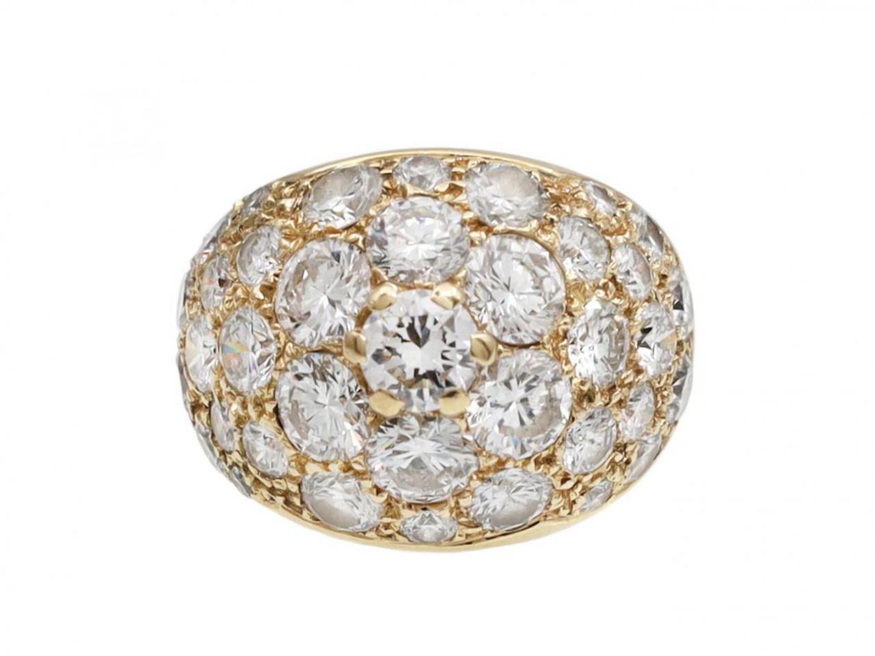 Retro French diamond bombe cluster ring in 18kt yellow gold