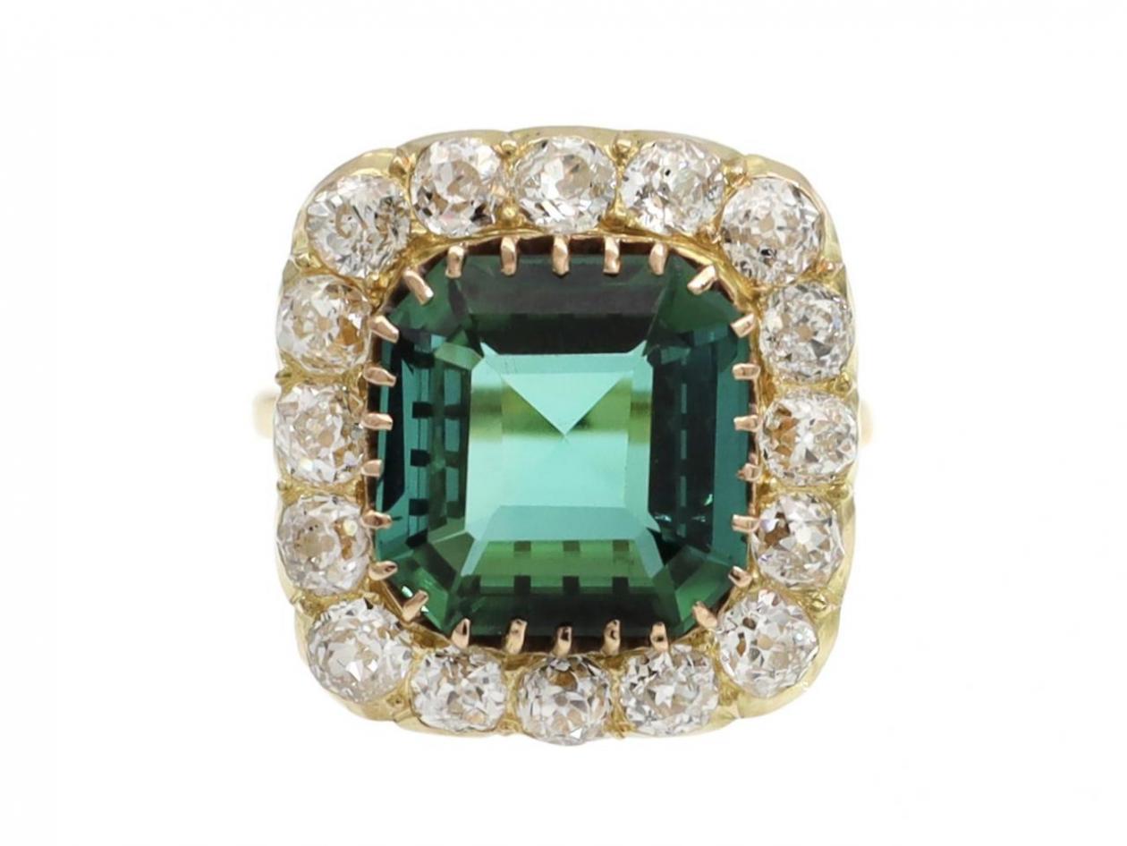 Victorian tourmaline and diamond cluster ring in 18kt yellow gold