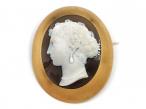 Antique oval hardstone cameo of a lady brooch in yellow gold