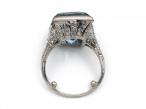 Antique Aquamarine & Diamond Solitaire Ring in Platinum